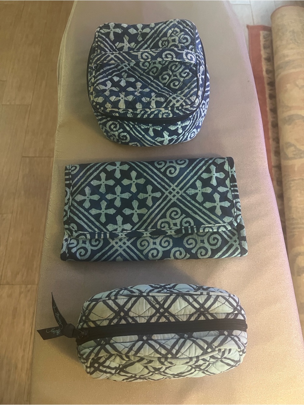 Vera Bradley Blue and Light Blue Patterned Cosmetic Pouches Set